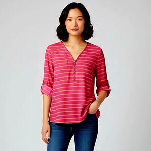 Silky Elegant Loose Fitting CALVIN KLEIN Blouse Rose🌹 Pink Gold Zipper XL